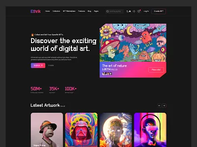 Ethrik 3d abstract crypto cryptoart dark defi ethereum exploration futuristic header interaction landing page mobile nft nft design product design token ui ux webdesign