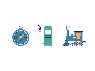 Travel icons. compass design flat gas station icon journey train travel