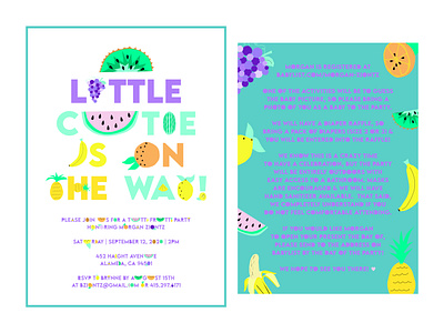 Neon Fruit Baby Shower Invitation artwork children book illustration color color palette design fine art fruit illustration invitation design neon stationery design typography vector