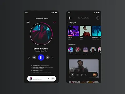 Music Player App app dark theme mobile music music player app play player playlist song ui ux