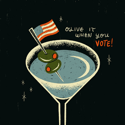 Sunday Punday No. 051 drink election flag food illustration lettering martini olive procreate pun retro type typography vintage vote vote2020