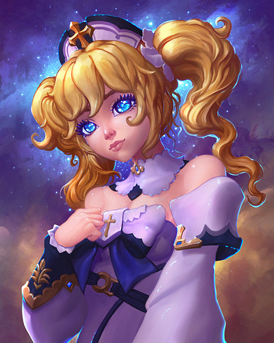 Genshin Impact Barbara adorable anime barbara blonde blue eyes cute disney doll fantasy genshin impact girl illustration illustration art kawaii art manga princess procreate