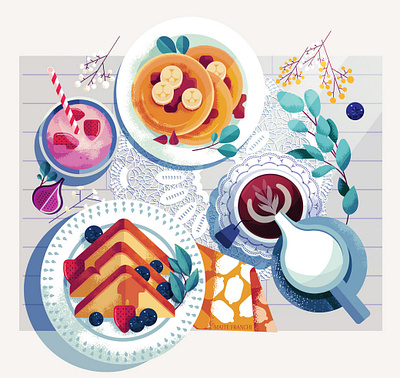 Breakfast digital editorial flatlay folioart food illustration maite franchi texture