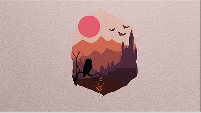 Spooky Sunset castle fall halloween illustration landscape owl sunset vector