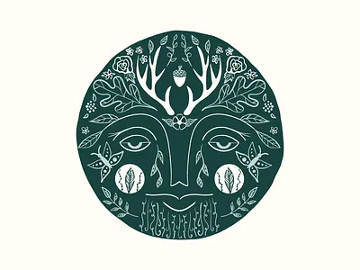 Green Man Moon artwork children book illustration color color palette design fine art green man illustration logo moon stationery design vector