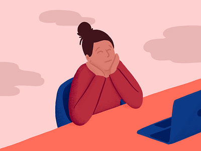 Thinking character illustration laptop office work