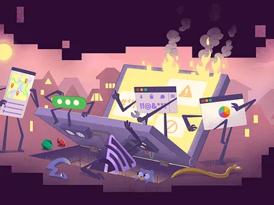 FullStack accident developer engineering error fire gopher laptop computer repairs snakes sneks tracking window