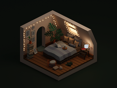 Cozy Bedroom 3d bedroom blender cozy illustration isometric lighting low poly miniature small