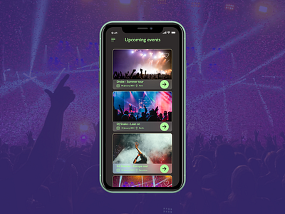 Daily UI challenge 070 adobexd app concert concert booking daily ui dailyui dark theme dark ui events mobile mobile app mobile app design music app ui ui challenge ux design uxdesign uxui