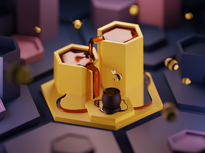 Honeybees 3d 3d art 3dillustration blender blender3d illustration isometric isometric art lowpoly lowpoly3d