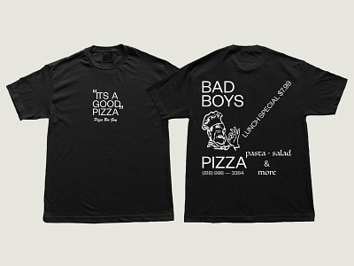 Bad Boys Pizza T-Shirt founders grotesk graphic design luminari pixel art pizza t shirt design typography