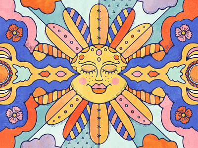 Little Rae of Sunshine 70s flat illustration goodvibes halftone johnalcorn linework livelyscout pattern procreate retro sun sunshine vintage illustration vintagesun