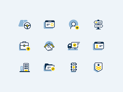 Custom Icons Improve User Experience brand branding briefcase building design drive folder handshake icon icon set identification illustration illustrator road sign stoplight truck ui ux vector