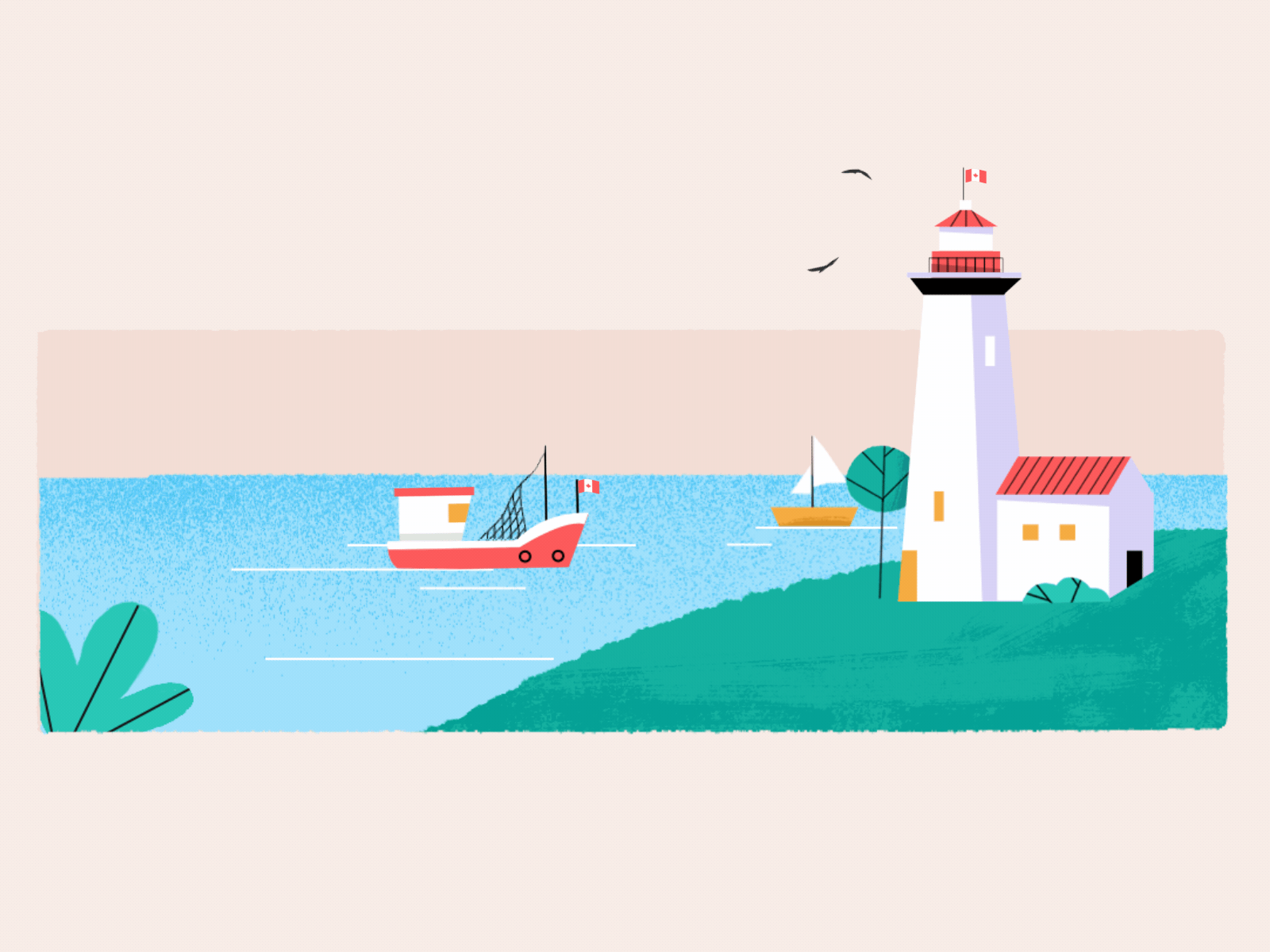 Lighthouse bateau birds boat fishing lighthouse mer motiongraphics ocean phare sea seagull ship sky