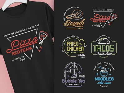 Food Neon Sign Shirts bagels bubble tea food food and drink food illustration foodie fried chicken illustration neon neon sign noodles pizza shirt shirt design shirts t shirts tacos team shirt tees tshirt