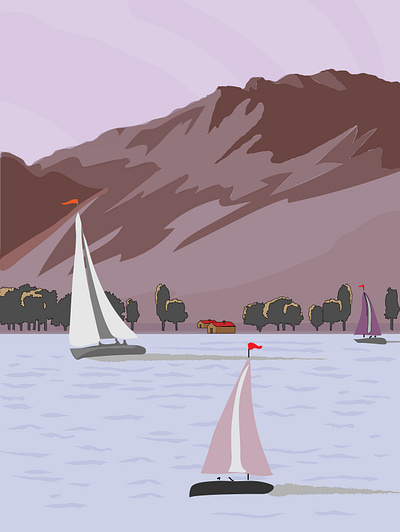 Sails on Lake design free illustration illustrator lake sails vector