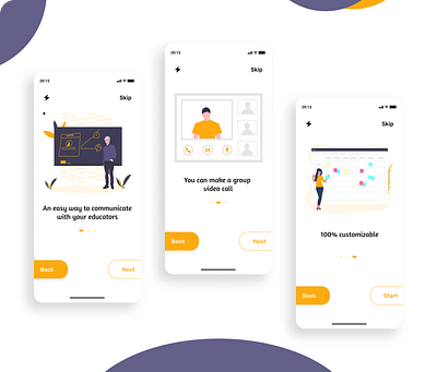 Onboarding Screens app buttons cards clean colors design educators figma flat flatdesign ios mobile mobileapp onboarding online ui uiux ux vector