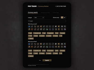 Poe Trade Redesign design game trade path of exile poe portfolio trade ui ui ux design