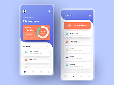 File Manager app app design cloud cloud storage design file file manager file sharing file upload folders mobile mobile app storage ui