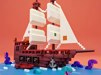 Ship ship 3d blender blender3d blue color gradient illustration lowpoly ship