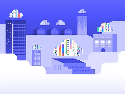 Cloud City analytics city cloud cloud app cloud city cloud computing cloud data cloud data warehouse cloud storage clouds cloudy data data analytics digital illustration illustration rainbow warehouse