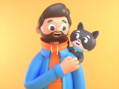 CAT & HUMAN 3d c4d cat character design illustration love man person pet render