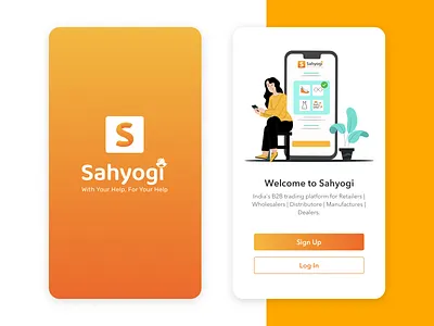Sahyogi Splash & Getsarted Screens colors getstarted screen getstarted screen illustration mobile app sketch app splash screen uidesign uiux uiuxdesign
