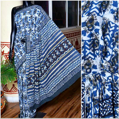 Indigo Jahota Saree Shopping Online - SSEthnics dupatta fabric indigo jahota saree online shopping saree suits