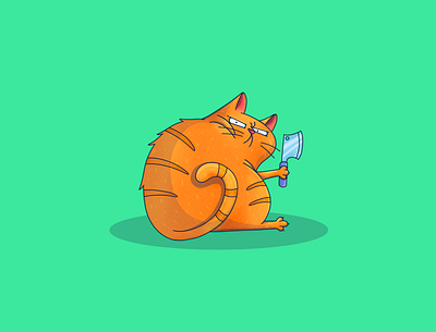 Suspicious cat animal animal art animals art cat character design emotions graphic green illustration knife procreate rad cat red sticker stickers