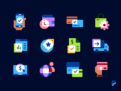 PayPal Illustrative Icons app credit card design finance flat icon designer icon set icons illustration illustrator ios laptop mobile payments paypal simple transaction ui wallet