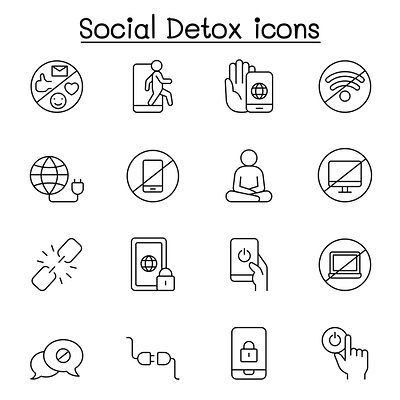 Social detox Line icons set concept detox icon signage smartphone social social detox socialmedia symbol