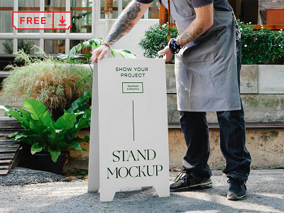 Restaurant Stand with People Mockup branding design download free freebie identity logo mockup psd restaurant sign stand template typography
