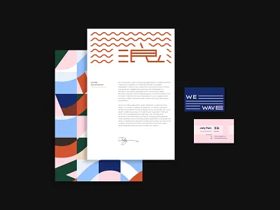 We wave 浪 Brand Identity brand design brand identity branding business card design letter logo paper typography