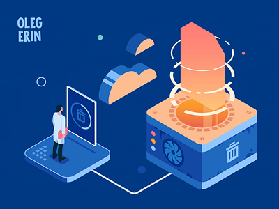 Isometric Vector Lottie Animation animation blue dark deleting destruction file illustration illustrator infographic isometric json lottie melting motion design process recycling vector web workflow