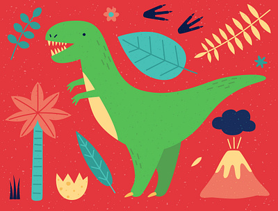 Tyrannosaurus animal design dino dinosaur dinosaurus egg footprints illustration leaves minimal palmtree tyrannosaur tyrannosaurus tyrannosaurus rex vector volcano