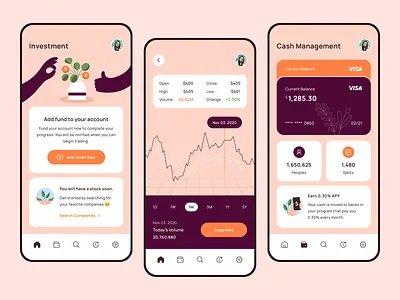 Kiprok App - Automatic investment application π€ app design chart clean company credit card flat graphic icon illustration invest investment investor mobile mobile ui money plant product design trading