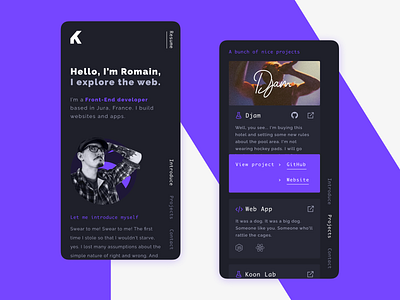 Dark Koon Folio brand identity branding dark developer front end lab logo mobile mobile design portfolio project responsive ui ux web