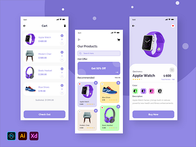 Online Shopping UI Kit app design application buy now cart ui checkout delivery app home screen online delivery online shop online shopping online store purple screen shopping shopping ui typography ui ui kit ux web