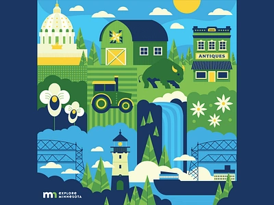 Explore MN x Mall of America barn bike bridge buffalo cabin duluth farm fish illustration lighthouse mall of america minneapolis minnesota mn mural nature outdoors vector