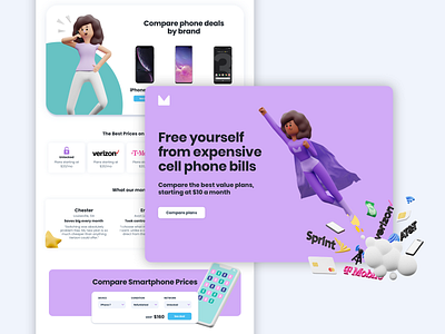 Phone Plan Comparison Landing page 3d app design illustration ui ux web