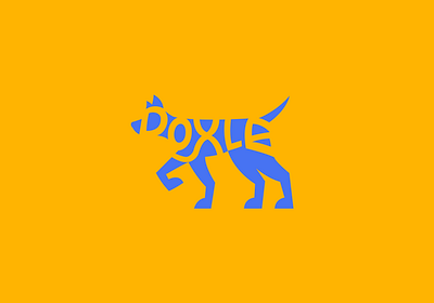 Doxle logo mark animal logo blue dog branding design dog dog shape doxle flat lettering letters in dog shape logo logo mark minimalist logo negative space techy vector walking dog yellow bg