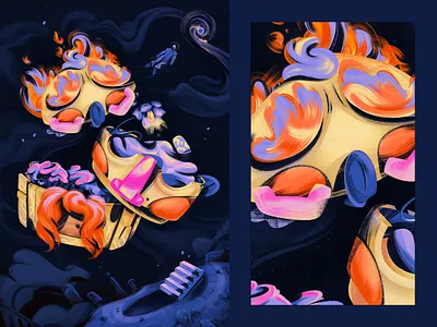 Dementia (Neptune) affinity designer character fire fireart forest illustration neptune old planet space