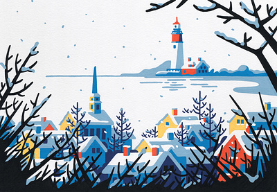 Winter acrylic art artist christmas editorial freelance illustration illustrator landscape lighthouse molotow paint painting posca snow winter