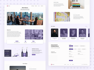 Warmdevs. About Us Page about us company contact form team values web development