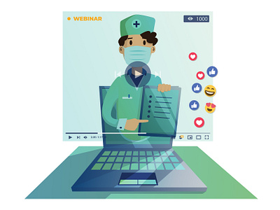 Webinar doctor flat illustration art live chat livestream vector webinar