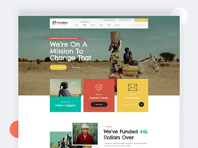 Funbux Charity & Fundraise Website Design charity charity app charity ui charity website colorful footer fund website fundbux funding fundraise fundraising header landingpage minimal service ui ui design ux ux design website