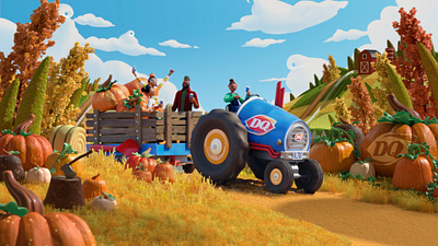 Dairy Queen 'Officially Fall' 3d character design fall illustration pumpkin sky