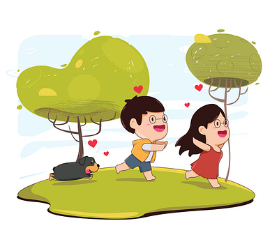 Cute Chibi with dog chibi dog flat illustration running vector art vector illustration