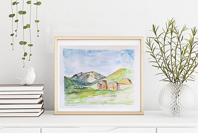 Kyrgyzstan, Watercolor Sketch, Tash Rabat illustration tash rabat tash rabat travelsketch watercolor