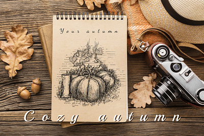 cozy autumn art black botanical art botanical illustration card celebration cozy cute hand drawing hand drawn illustration ink inspiration postcard poster sketch